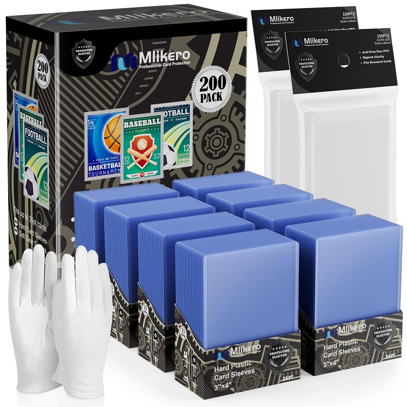 Mlikero 400 Card Sleeves Hard Plastic, 3""x4"" Baseball Card Protectors Hard Plastic for Baseball, Football and Game Cards (200 Hard Card Sleeves + 200 Clear Sleeve) - Image 1